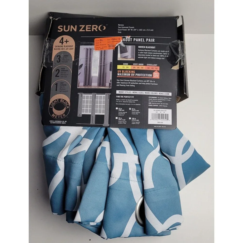SunZero Theater Grade Extreme Blackout Grommet 2 Panel Curtains 40X84 GREY